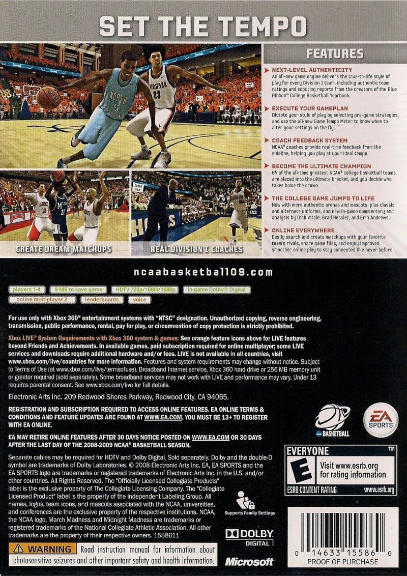 NCAA Basketball 09 Xbox 360 - Video Game - Used - CaveGamers - Image 2
