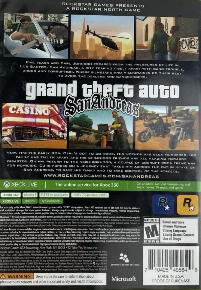 Grand Theft Auto: San Andreas Xbox 360 - Video Game - Used - CaveGamers - Image 2