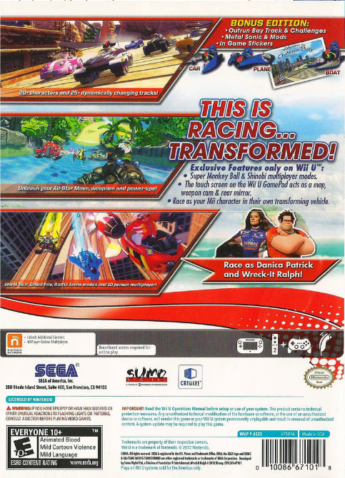 Sonic & All-Stars Racing Transformed Wii U - Video Game - Used - CaveGamers - Image 2
