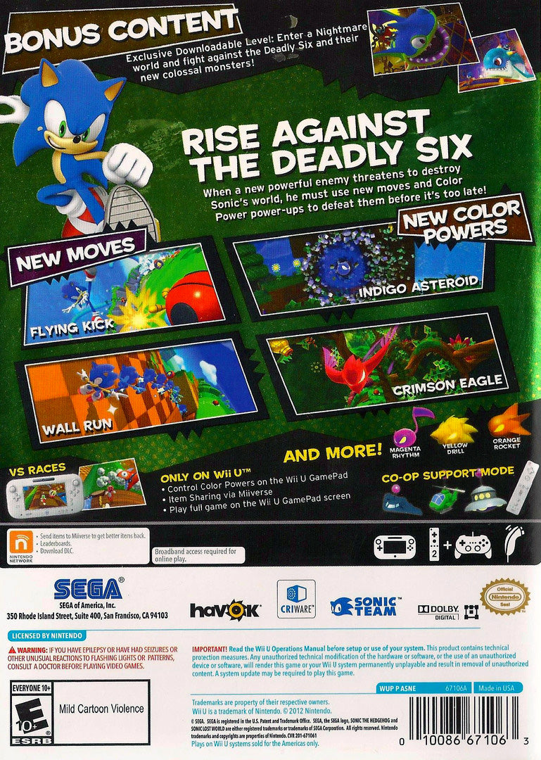 Sonic Lost World Wii U - Video Game - Used - CaveGamers - Image 2