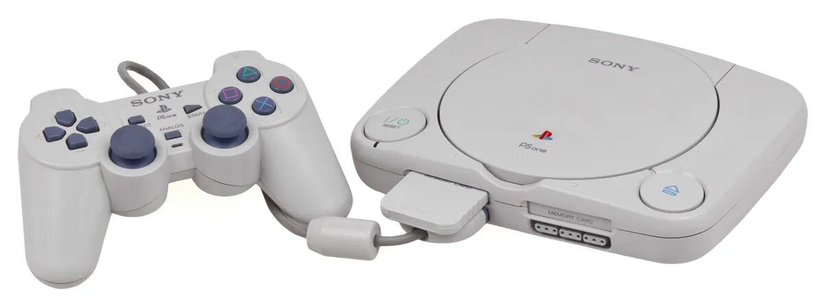 PlayStation One Slim Console in White top with 256KB Memory Card