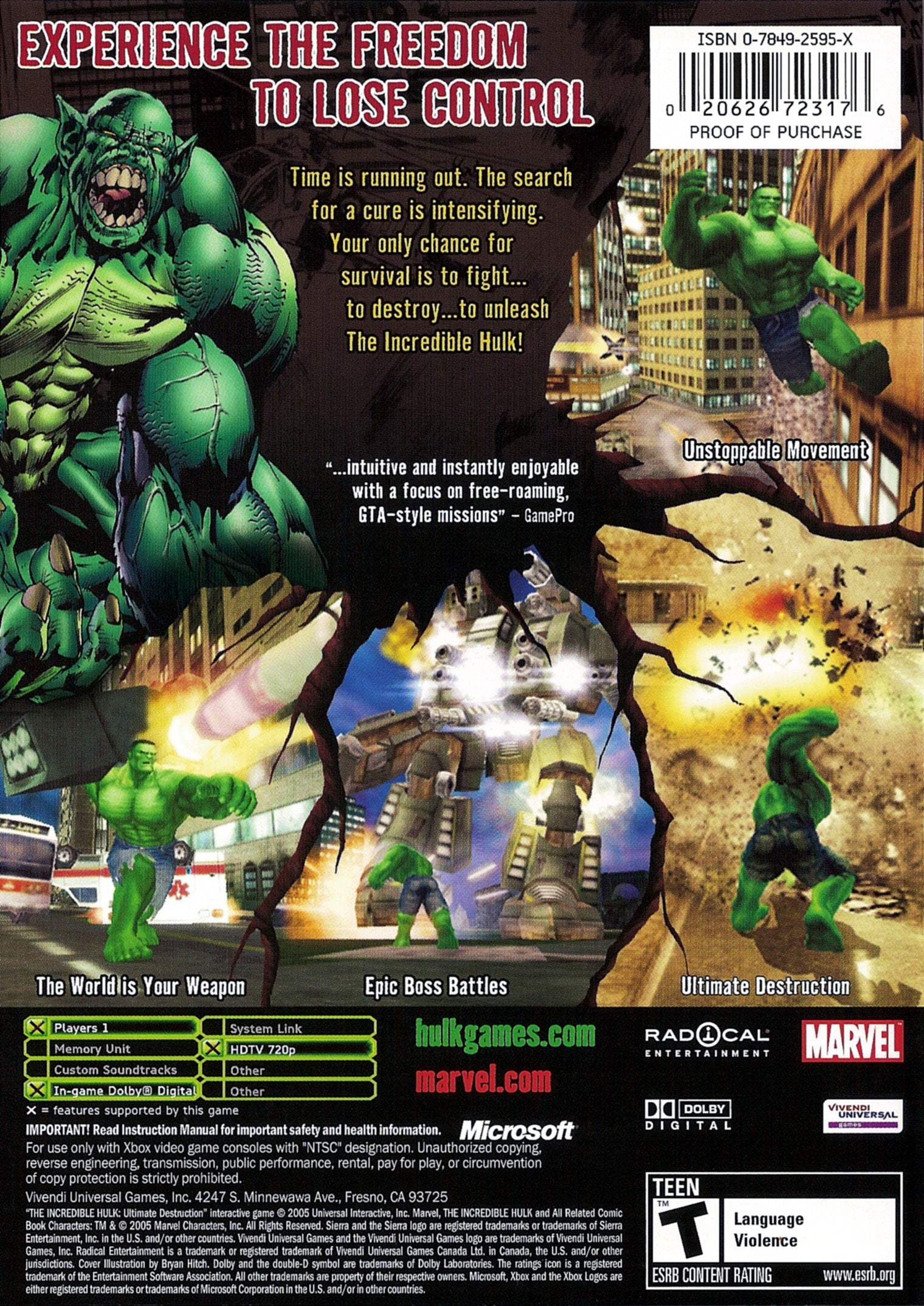 Incredible Hulk: Ultimate Destruction Xbox - Video Game - Used - CaveGamers - Image 2
