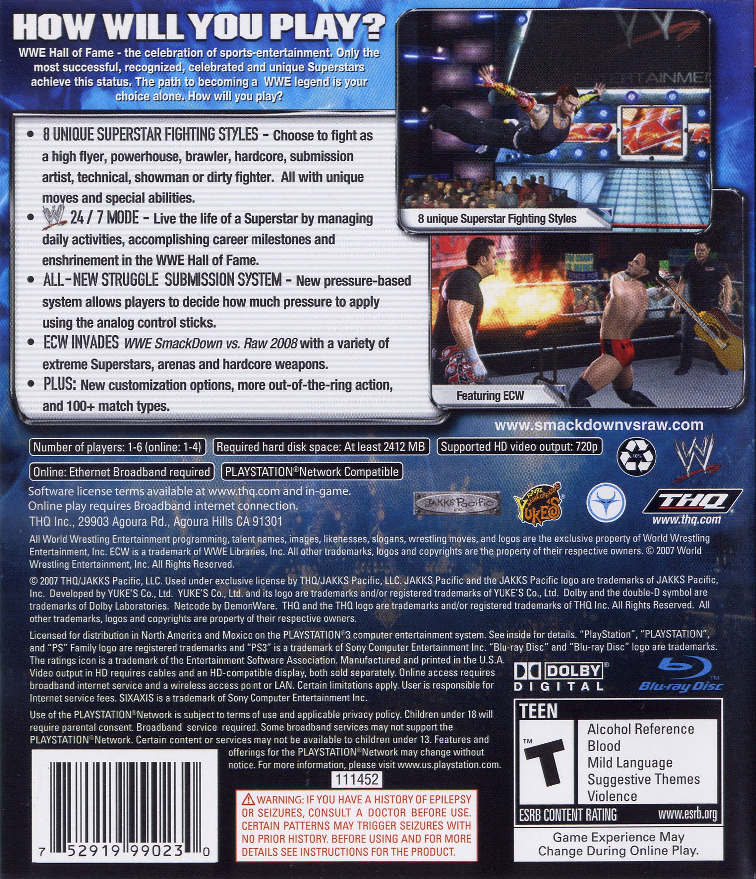 WWE SmackDown vs. Raw 2008 PS3 - Video Game - Used - CaveGamers - Image 2