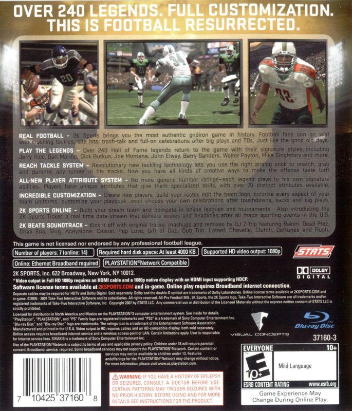 All Pro Football 2K8 PS3 - Video Game - Used - CaveGamers - Image 2