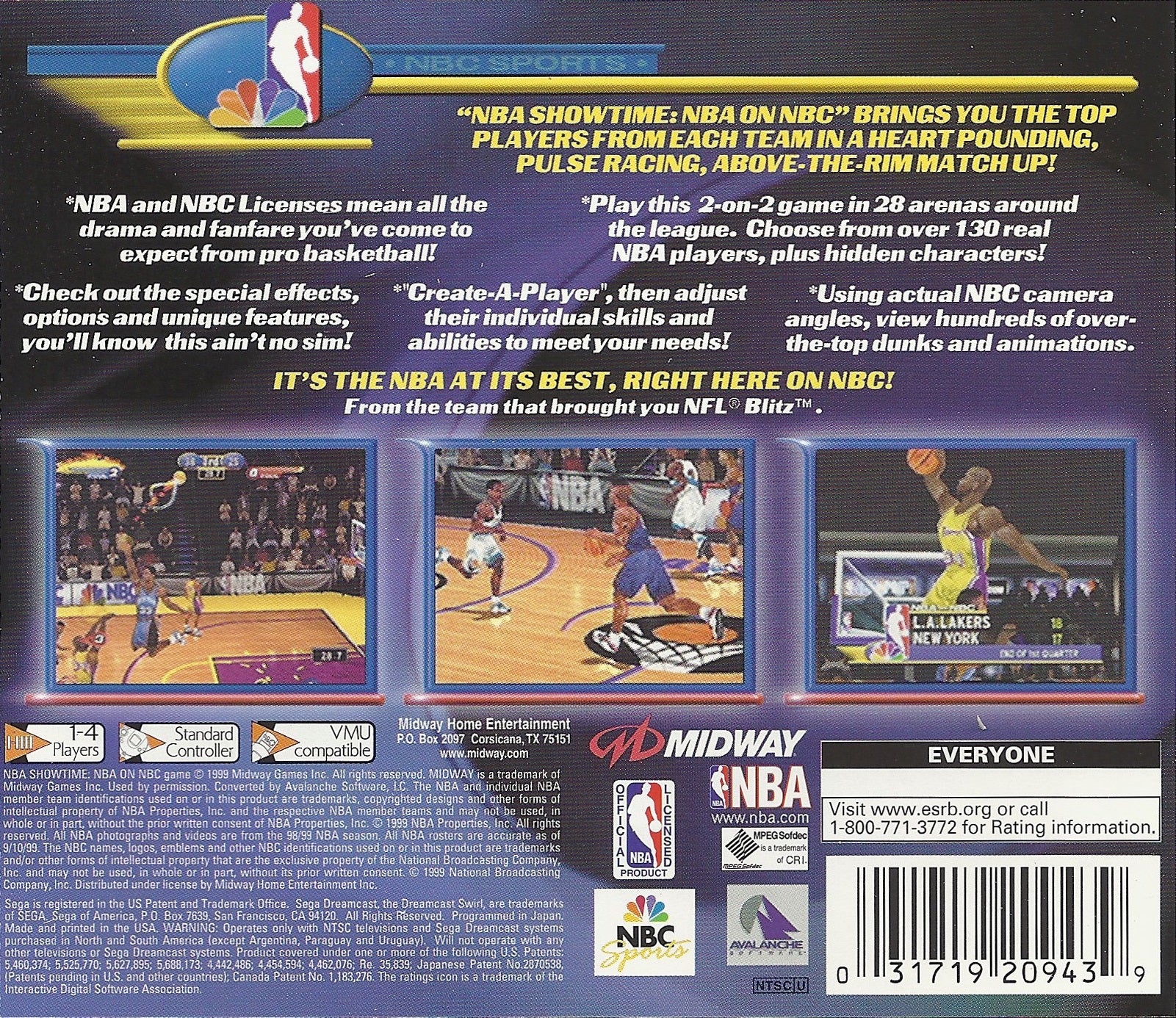 NBA Showtime: NBA on NBC DreamCast - Video Game - Used - CaveGamers - Image 2
