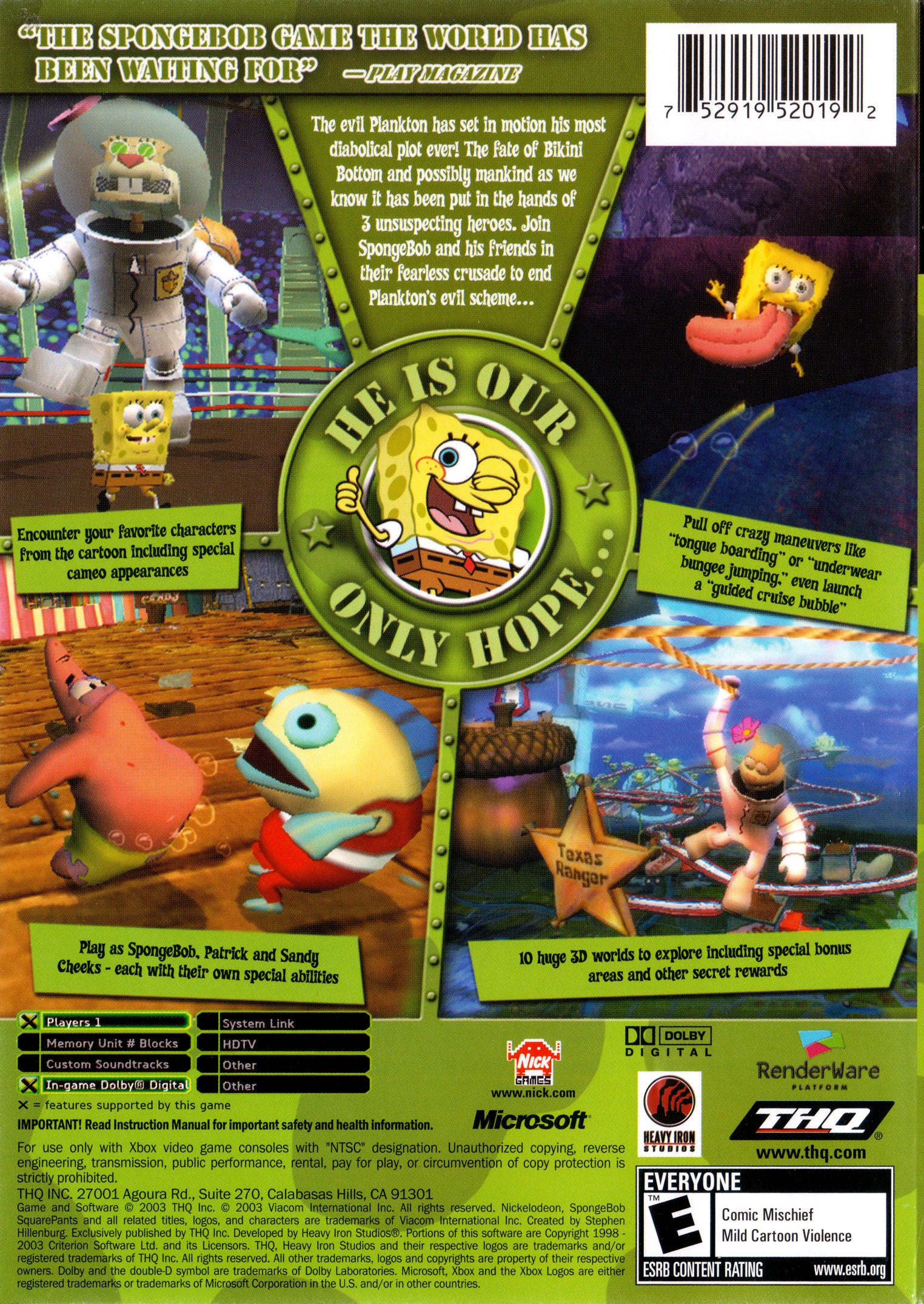 Spongebob Squarepants The Battle For Bikini Bottom Xbox - Video Game - Used - CaveGamers - Image 2