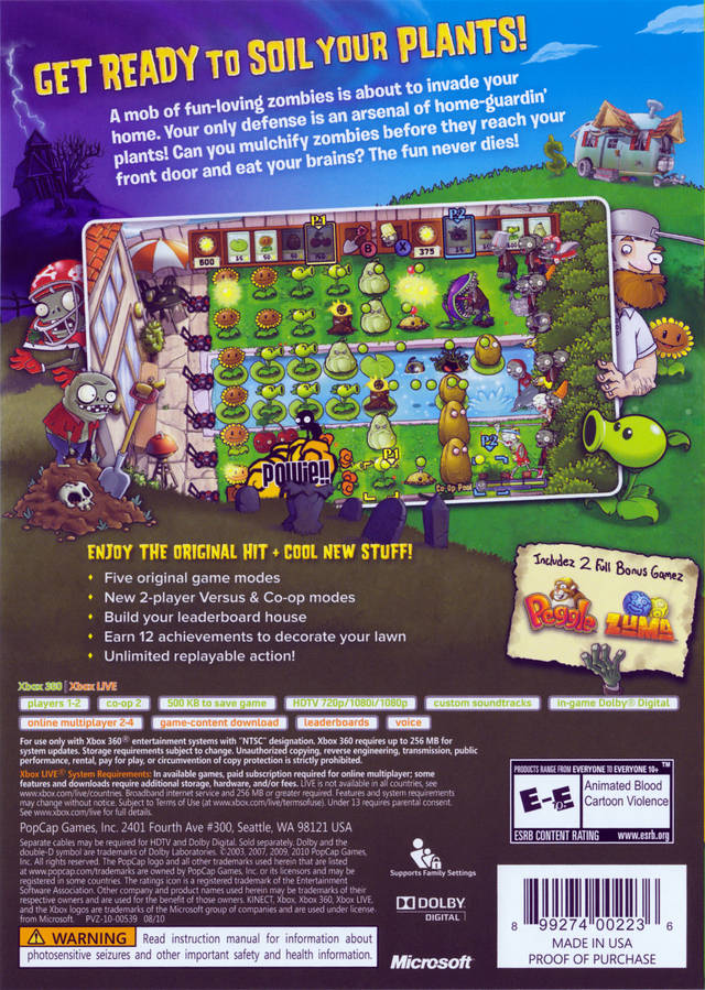 Plants Vs. Zombies Xbox 360 - Video Game - Used - CaveGamers - Image 2