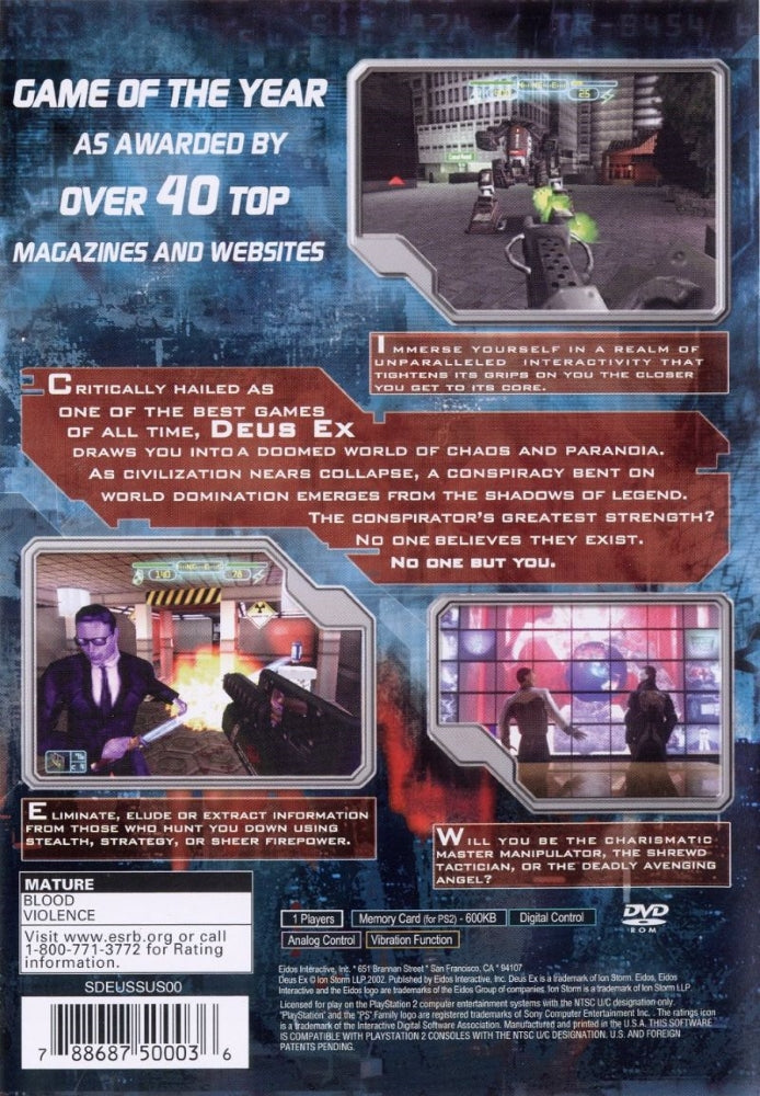 Deus Ex: The Conspiracy PS2 - Video Game - Used - CaveGamers - Image 2