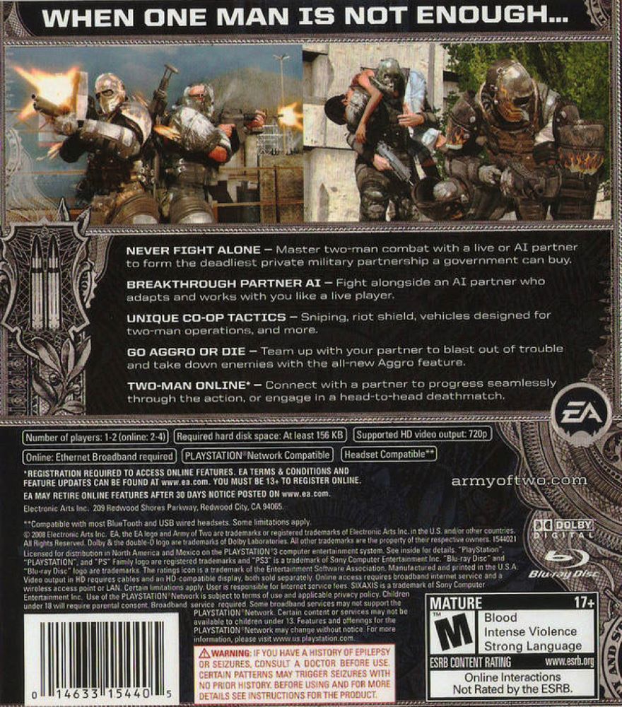 Army of Two PS3 - Video Game - Used - CaveGamers - Image 2