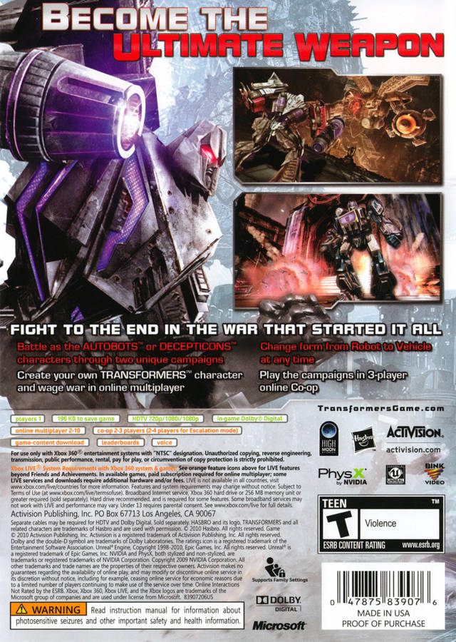 Transformers: War for Cybertron Xbox 360 - Video Game - Used - CaveGamers - Image 2