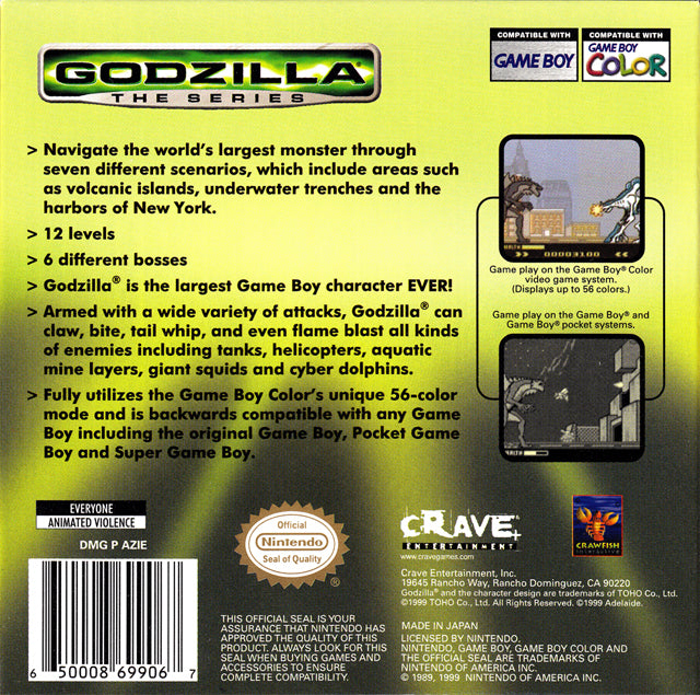 Godzilla: The Series Game Boy Color - Video Game - Used - CaveGamers - Image 2