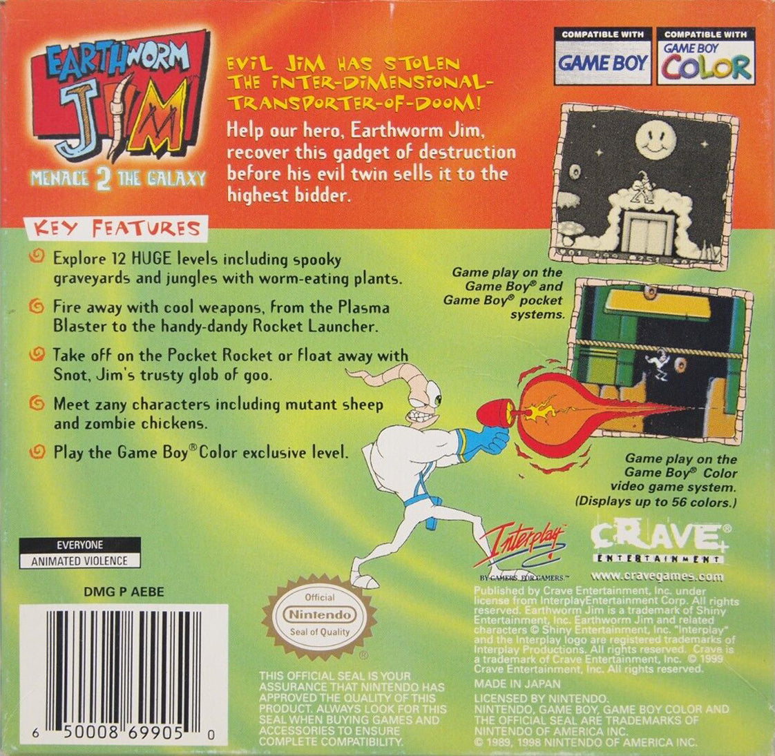 Earthworm Jim: Menace 2 the Galaxy Game Boy Color - Video Game - Used - CaveGamers - Image 2