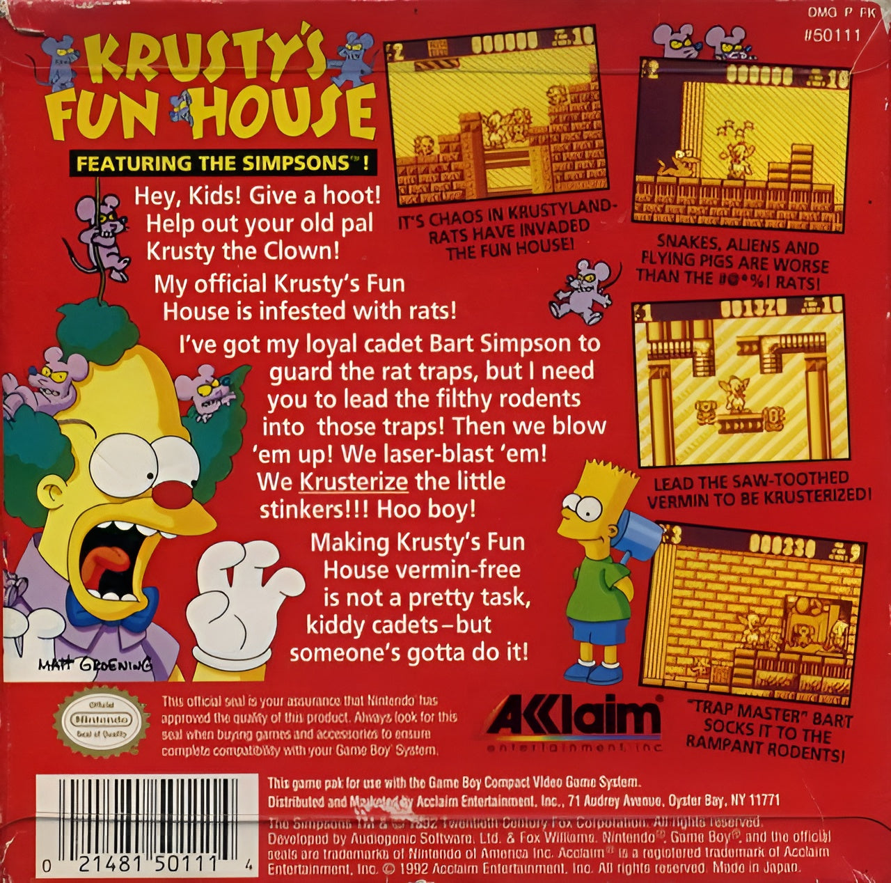 Krusty's Fun House Game Boy - Video Game - Used - CaveGamers - Image 2