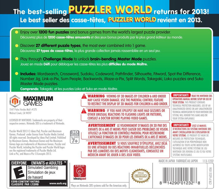 Puzzler World 2013 3DS - Video Game - Used - CaveGamers - Image 2