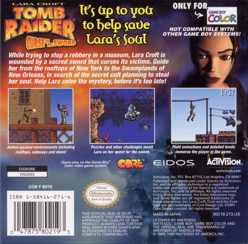 Lara Croft: Tomb Raider - Curse of the Sword Game Boy Color - Video Game - Used - CaveGamers - Image 2