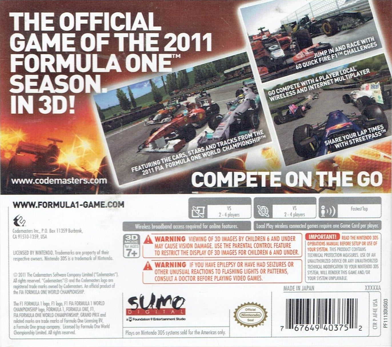 F1 2011 3DS - Video Game - Used - CaveGamers - Image 2