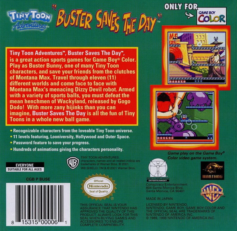 Tiny Toons: Buster Saves the Day Game Boy Color - Video Game - Used - CaveGamers - Image 2