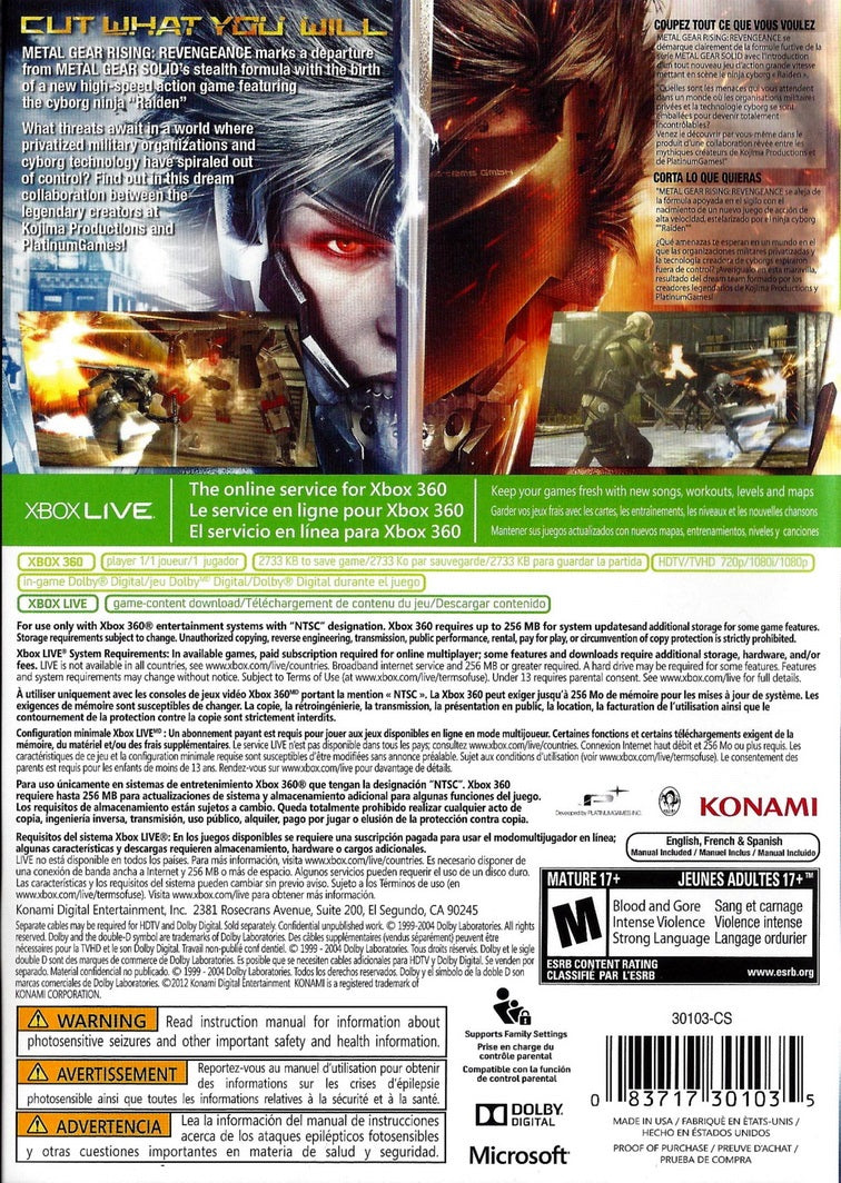 Metal Gear Rising: Revengeance Xbox 360 - Video Game - Used - CaveGamers - Image 2