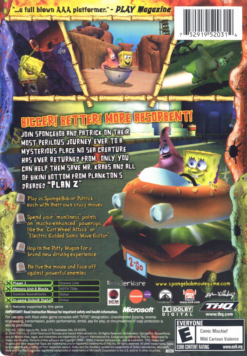Spongebob Squarepants: The Movie Xbox - Video Game - Used - CaveGamers - Image 3