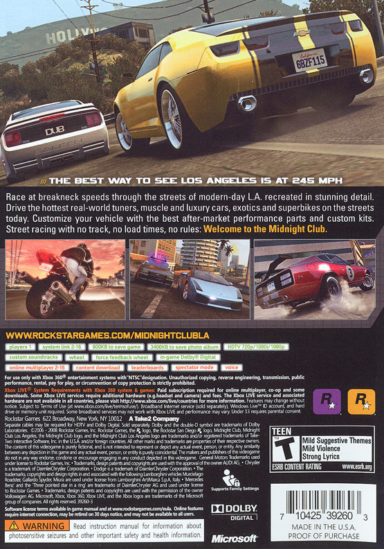 Midnight Club: Los Angeles Xbox 360 - Video Game - Used - CaveGamers - Image 2