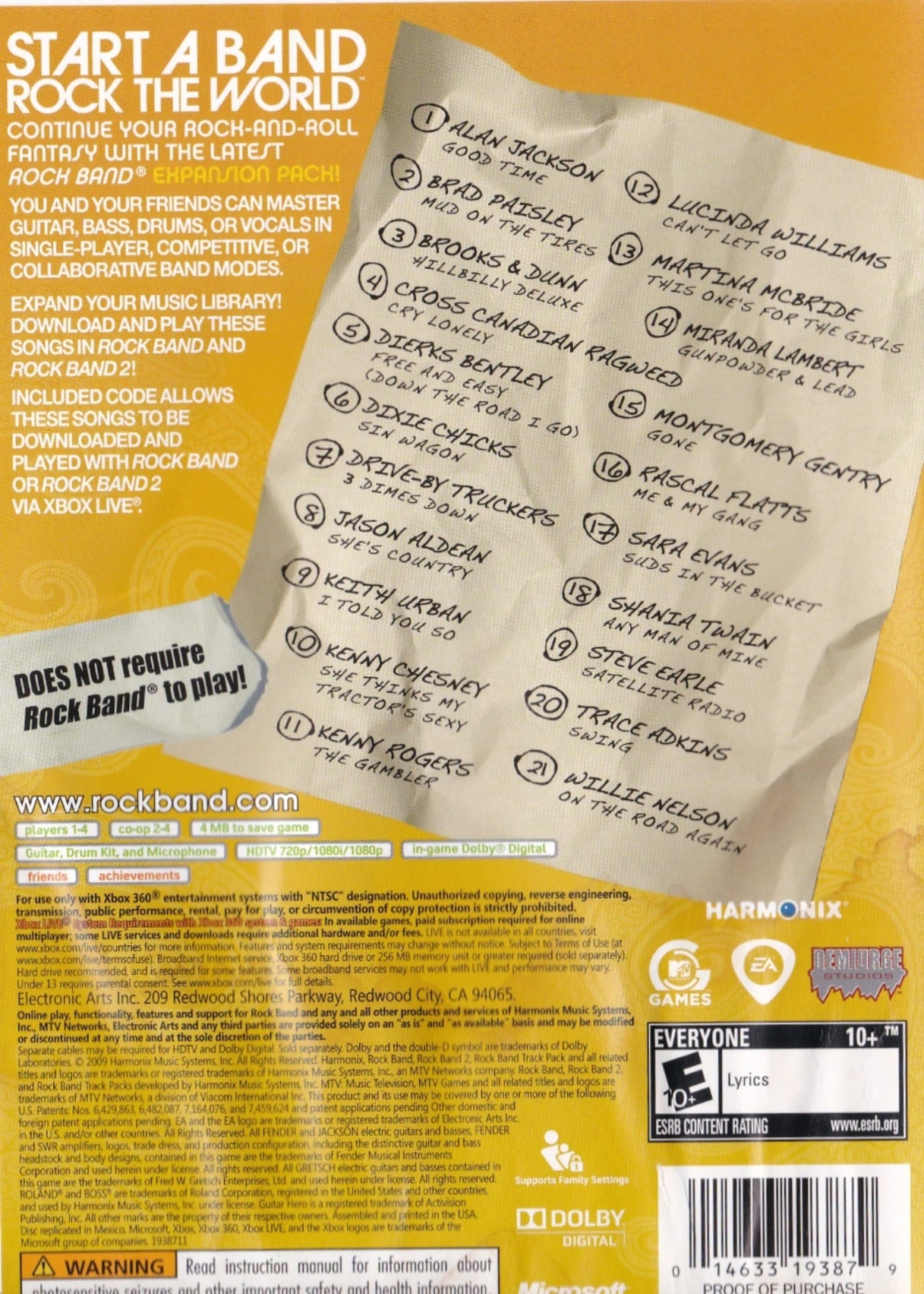 Rock Band: Country Track Pack Xbox 360 - Video Game - Used - CaveGamers - Image 2