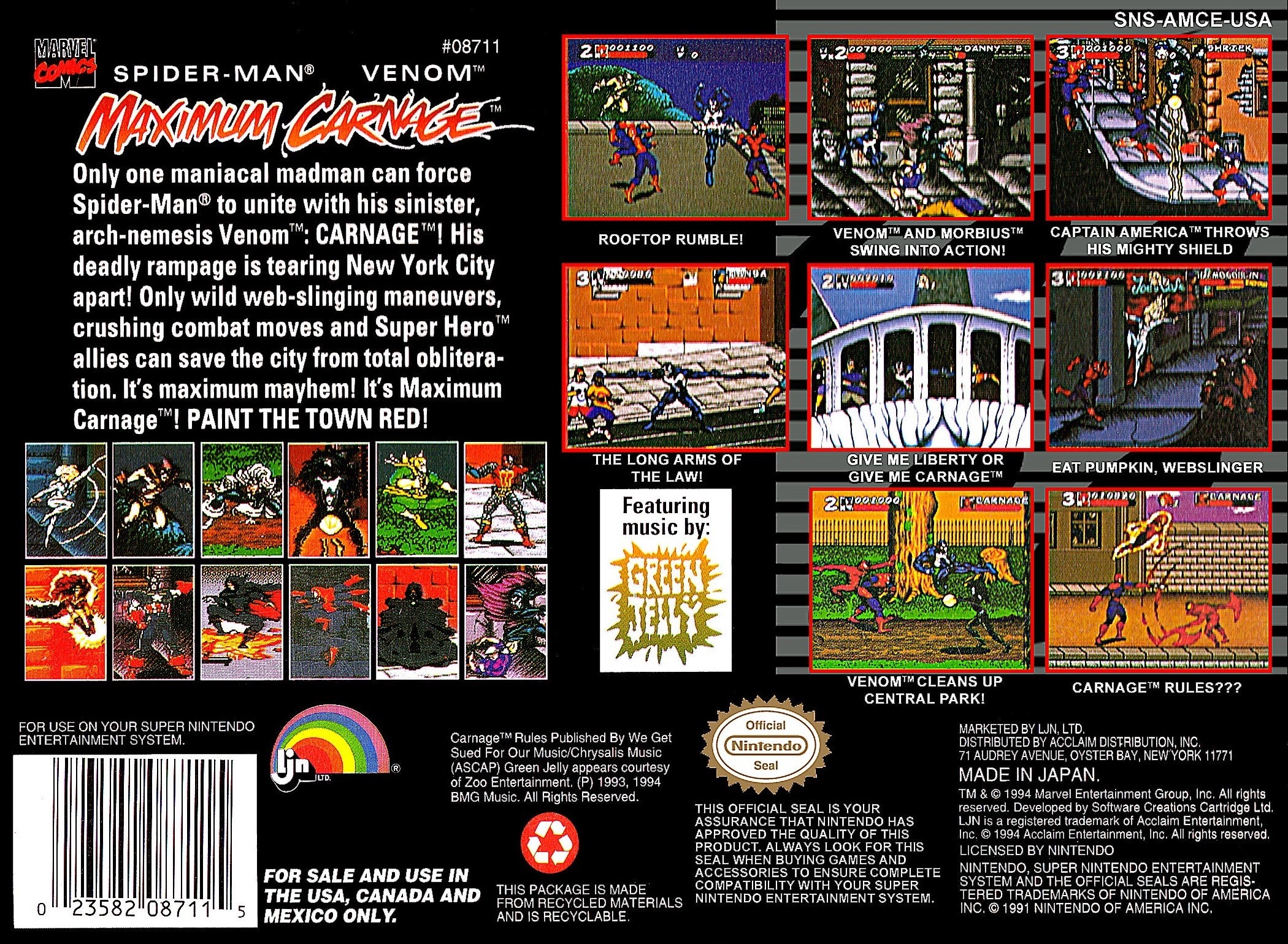 Spider-Man Venom Maximum Carnage SNES - Video Game - Used - CaveGamers - Image 2