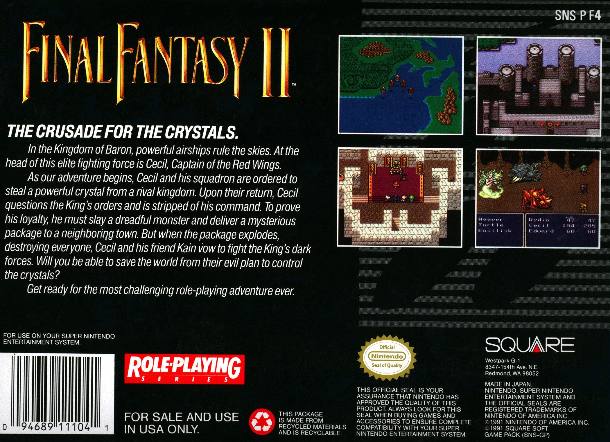 Final Fantasy II SNES - Video Game - Used - CaveGamers - Image 2