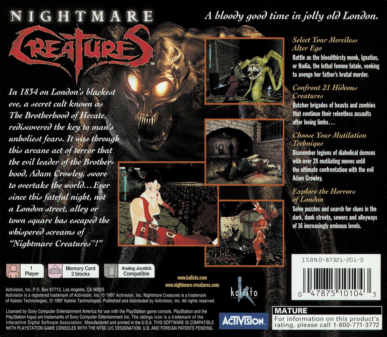 Nightmare Creatures Playstation - Video Game - Used - CaveGamers - Image 2