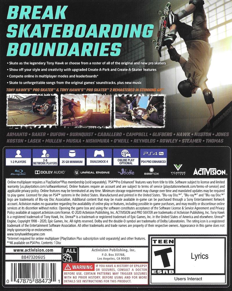 Tony Hawk's Pro Skater 1 + 2 PS4 - Video Game - Used - CaveGamers - Image 2