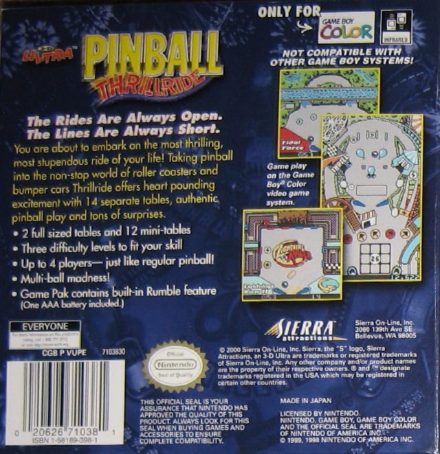 Ultra Pinball Thrillride Game Boy Color - Video Game - Used - CaveGamers - Image 2