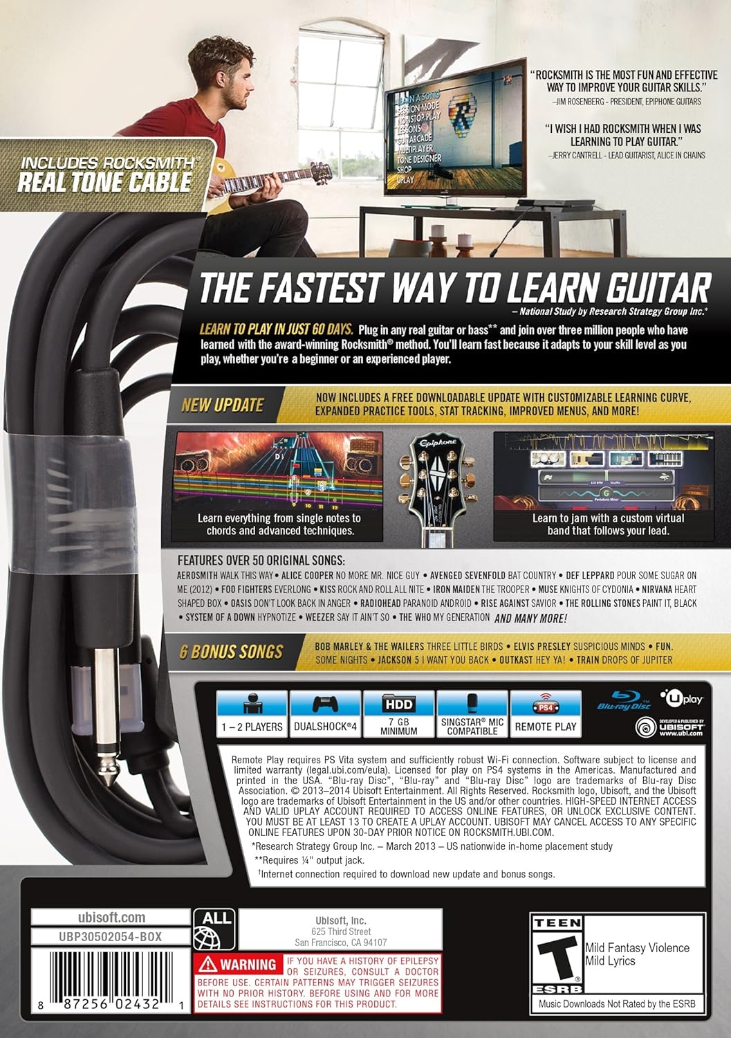 Rocksmith 2014 (with Real Tone Cable) PS4 - Video Game - Used - CaveGamers - Image 2