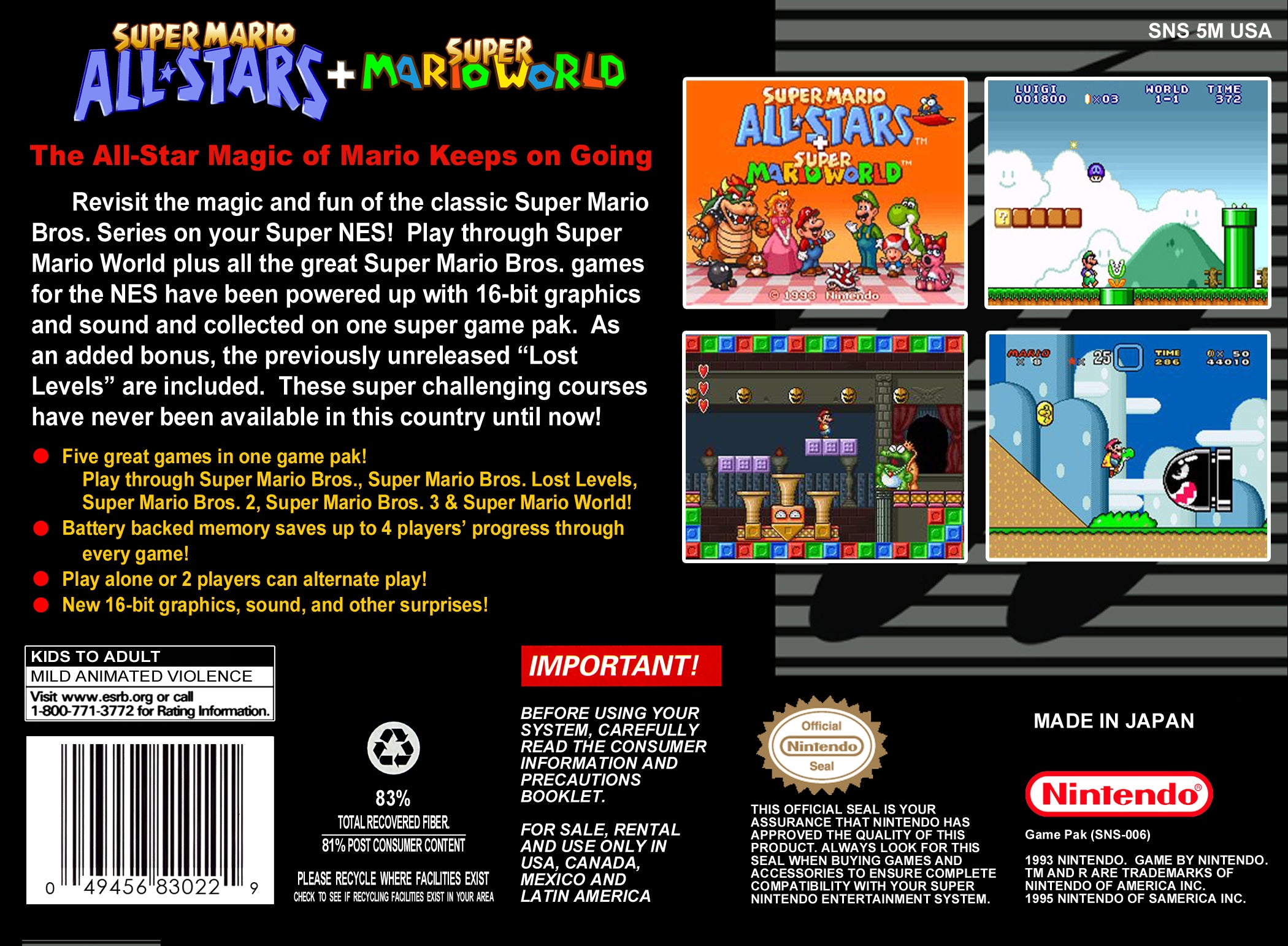 Super Mario All-Stars and Super Mario World 2-in-1 SNES - Video Game - Used - CaveGamers - Image 2