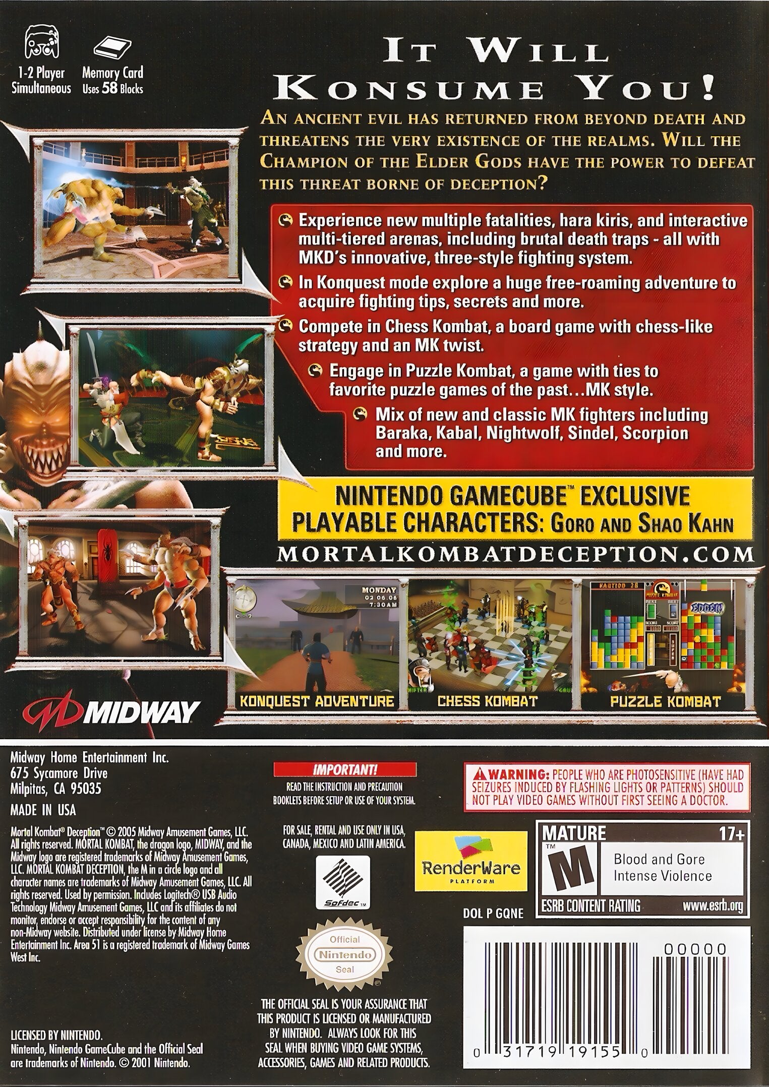 Mortal Kombat Deception GameCube - Video Game - Used - CaveGamers - Image 2