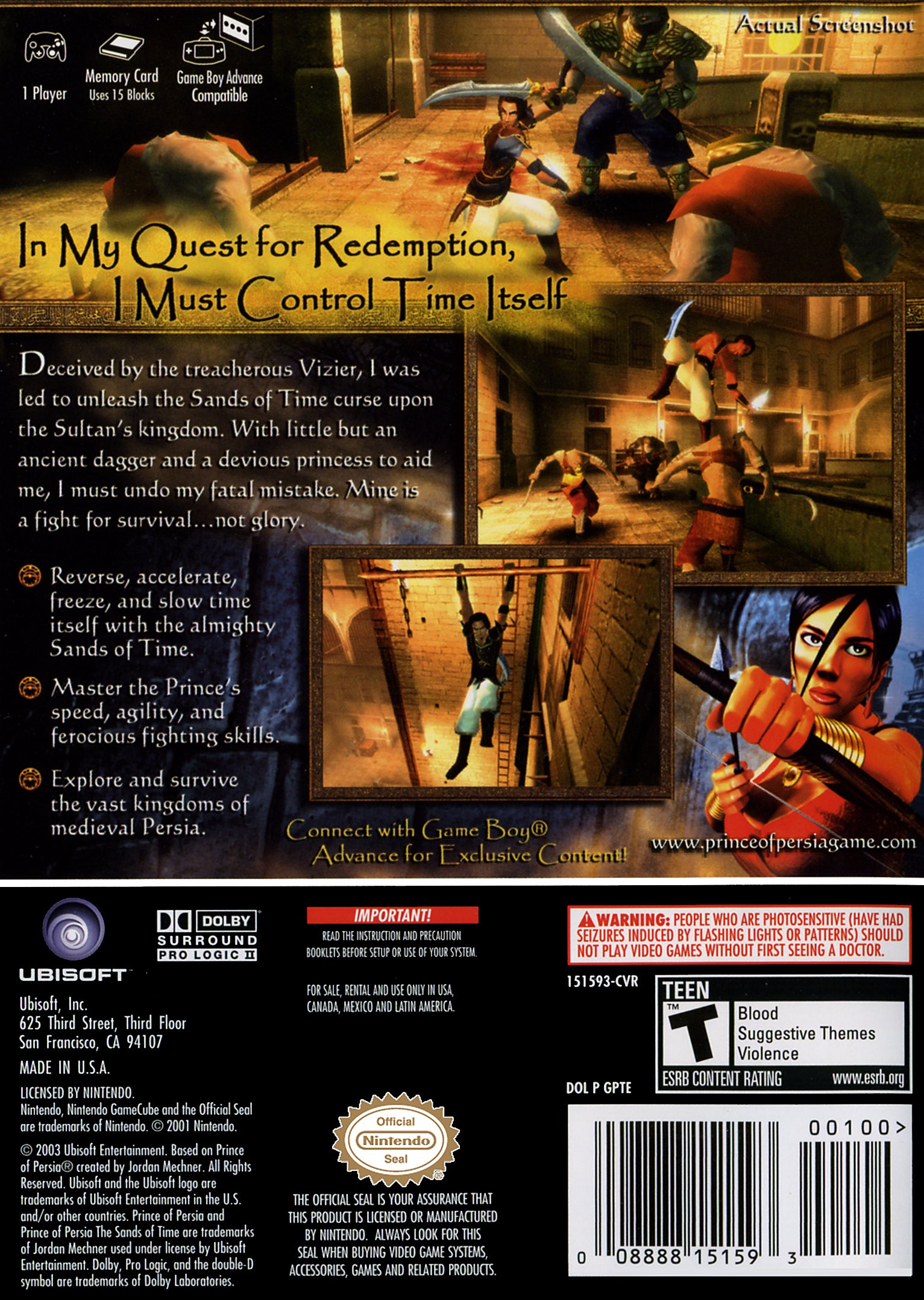 Prince of Persia Sands of Time GameCube - Video Game - Used - CaveGamers - Image 2