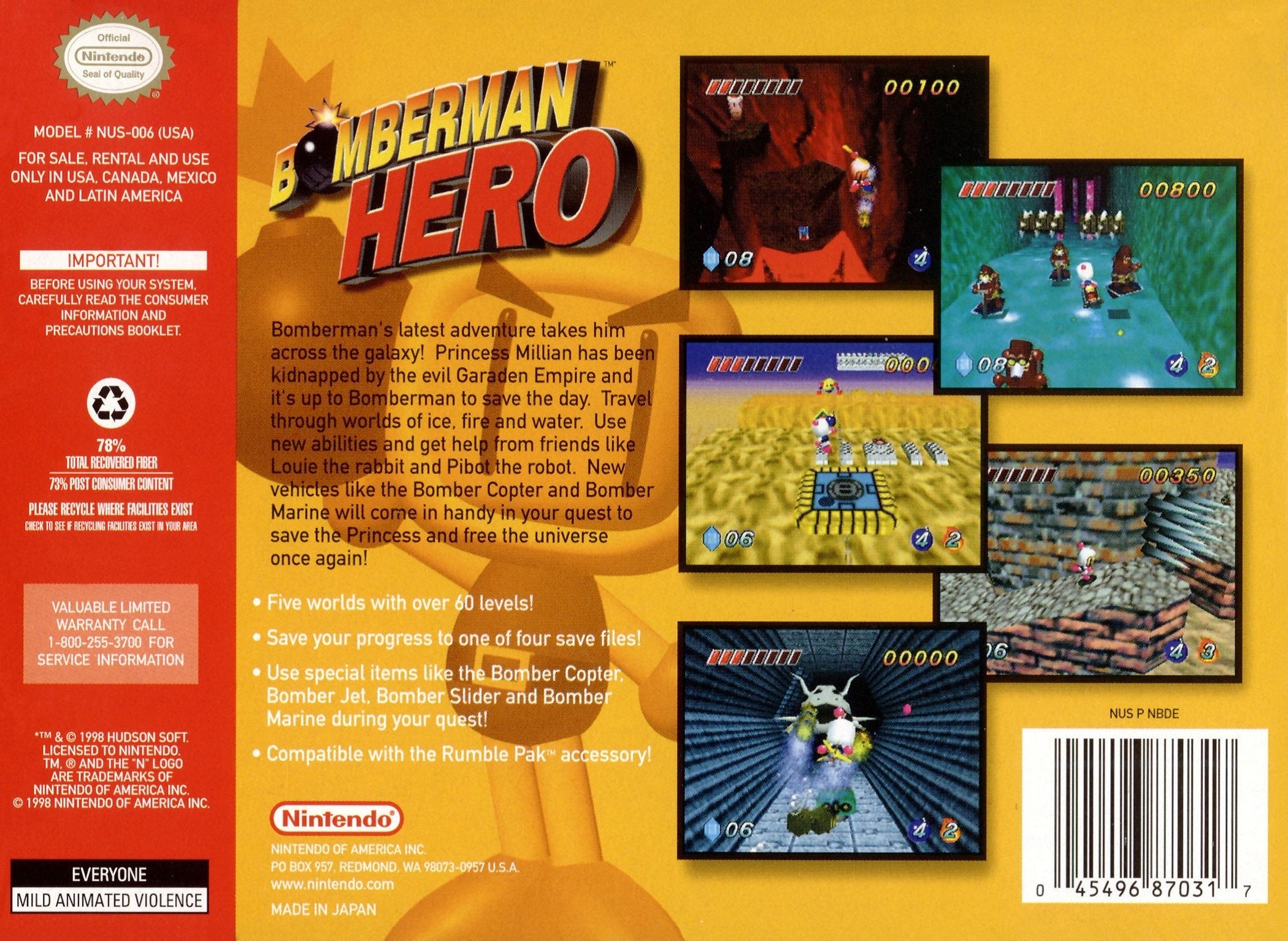 Bomberman Hero N64 - Video Game - Used - CaveGamers - Image 2
