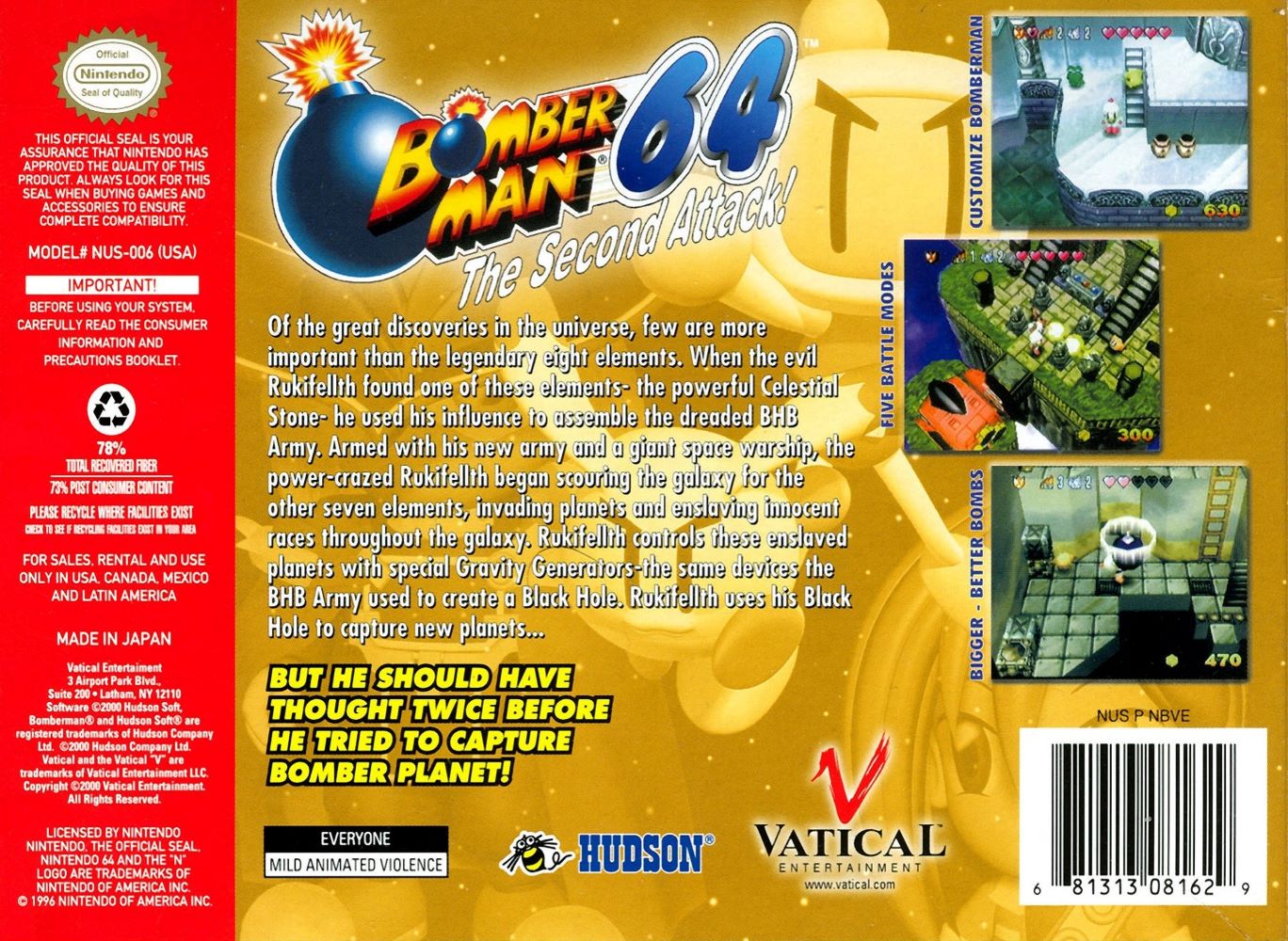 Bomberman 64 Second Attack N64 - Video Game - Used - CaveGamers - Image 2
