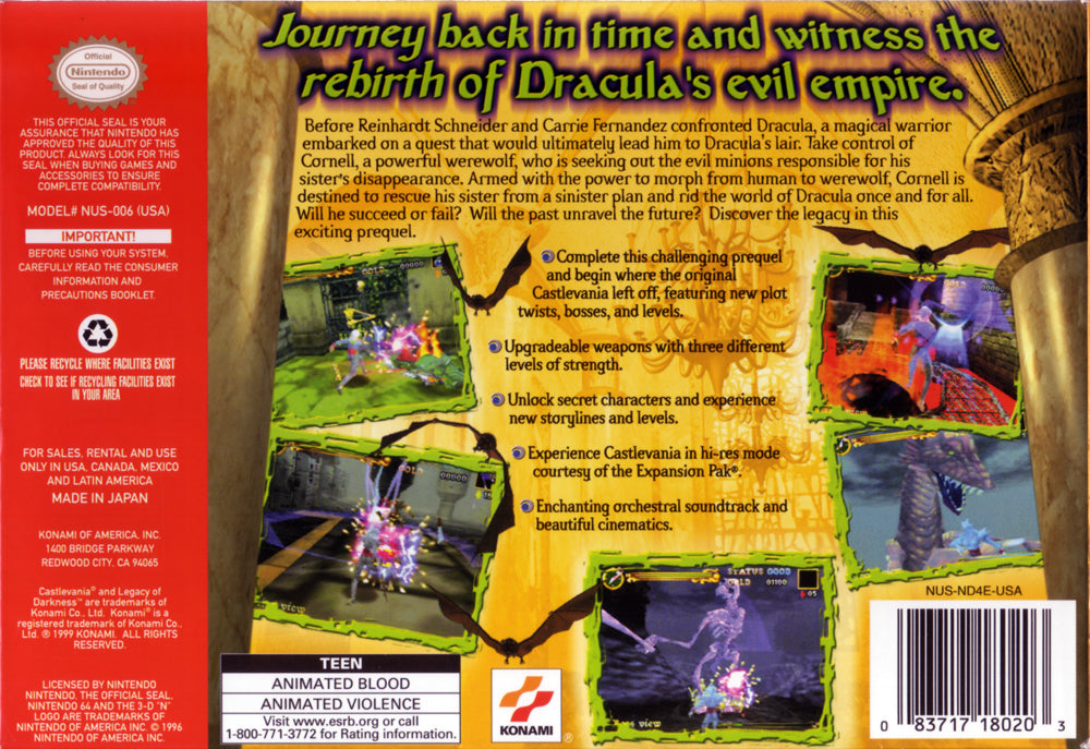 Castlevania Legacy of Darkness N64 - Video Game - Used - CaveGamers - Image 2