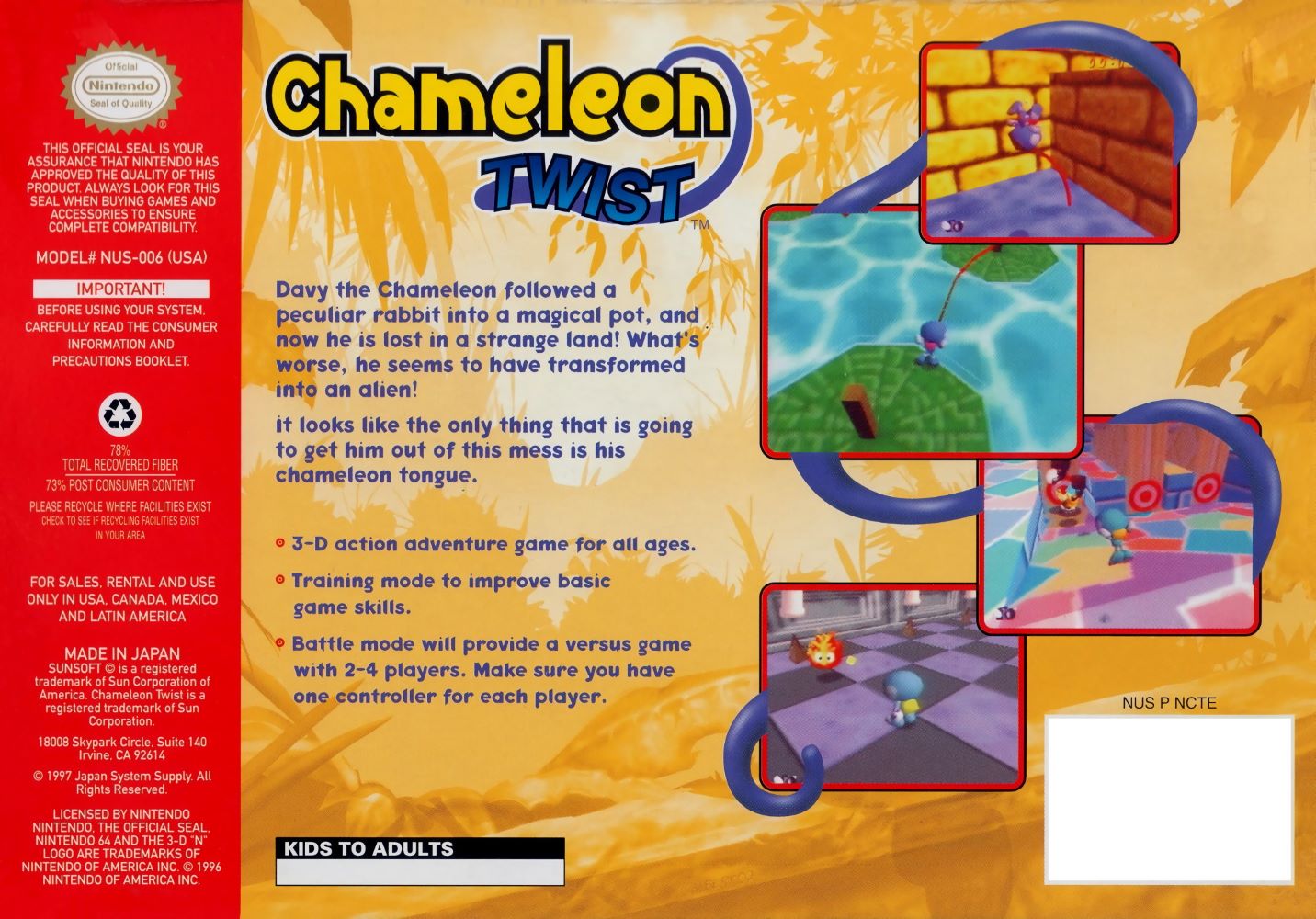 Chameleon Twist N64 - Video Game - Used - CaveGamers - Image 2