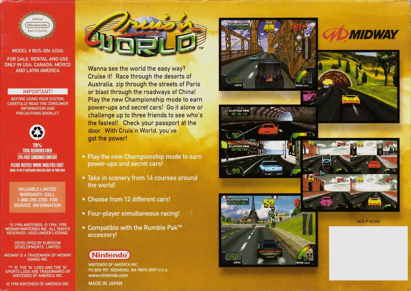 Cruis'n World N64 - Video Game - Used - CaveGamers - Image 2