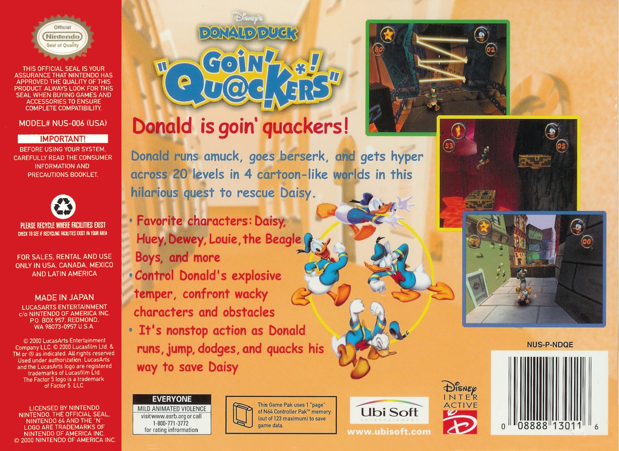 Donald Duck Going Quackers N64 - Video Game - Used - CaveGamers - Image 2