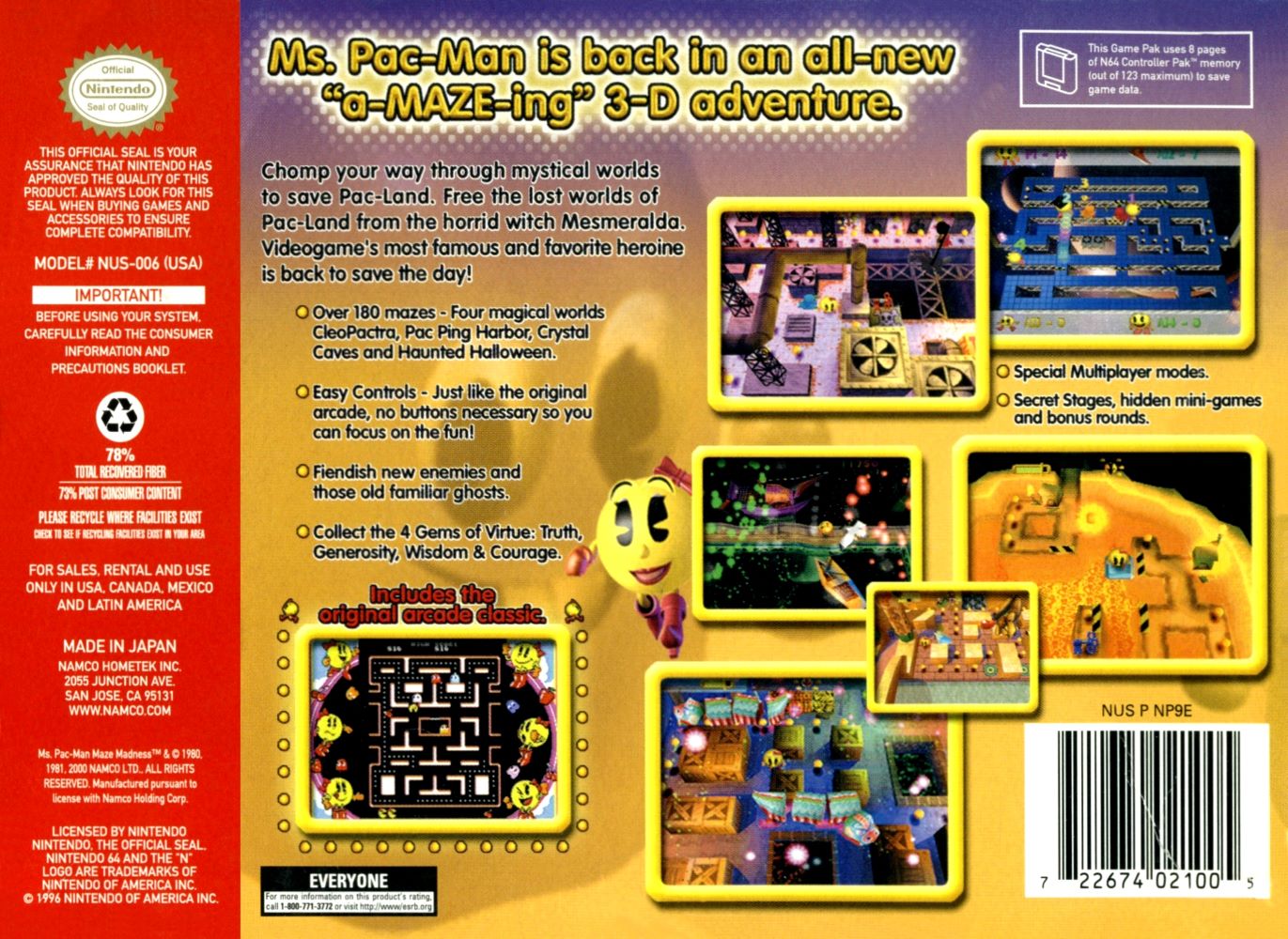 Ms. Pac-Man Maze Madness N64 - Video Game - Used - CaveGamers - Image 2
