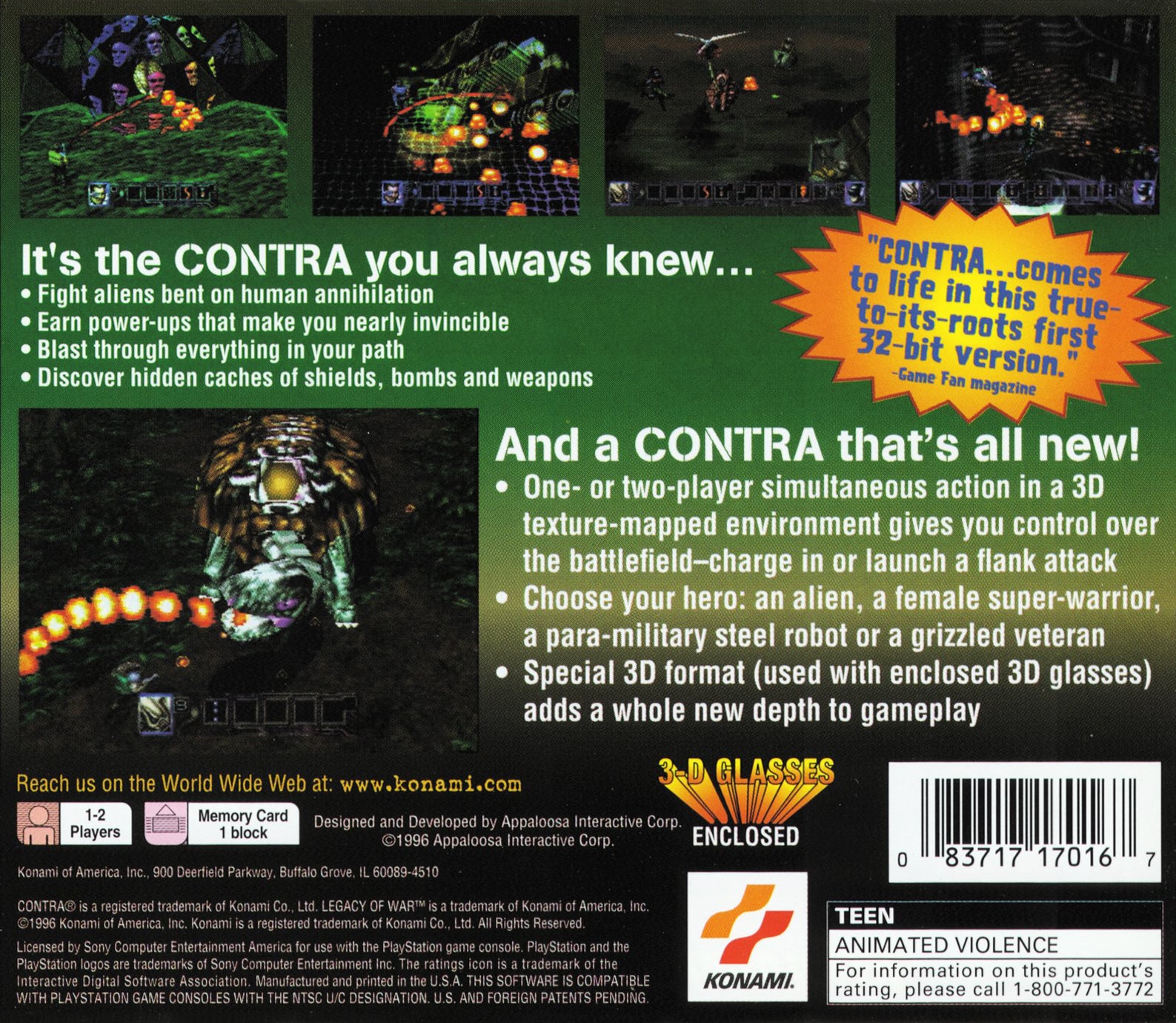 Contra Legacy of War Playstation - Video Game - Used - CaveGamers - Image 2