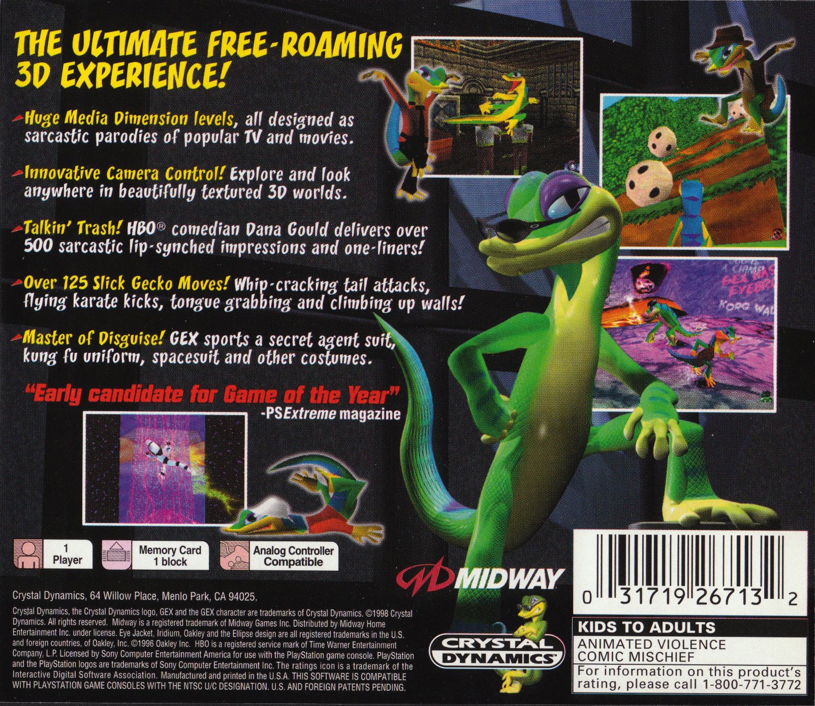Gex Enter the Gecko Playstation - Video Game - Used - CaveGamers - Image 2