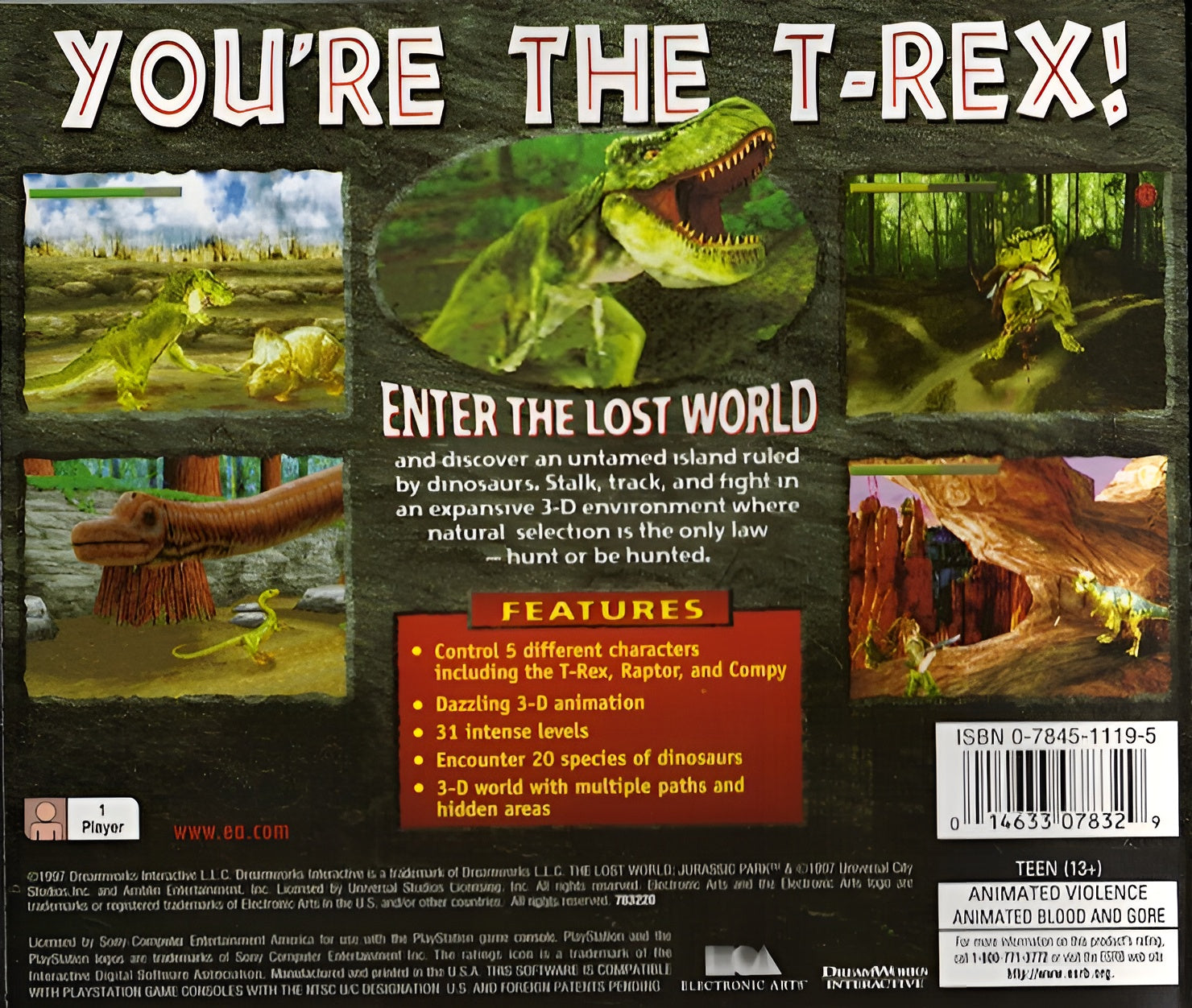Lost World Jurassic Park Playstation - Video Game - Used - CaveGamers - Image 2