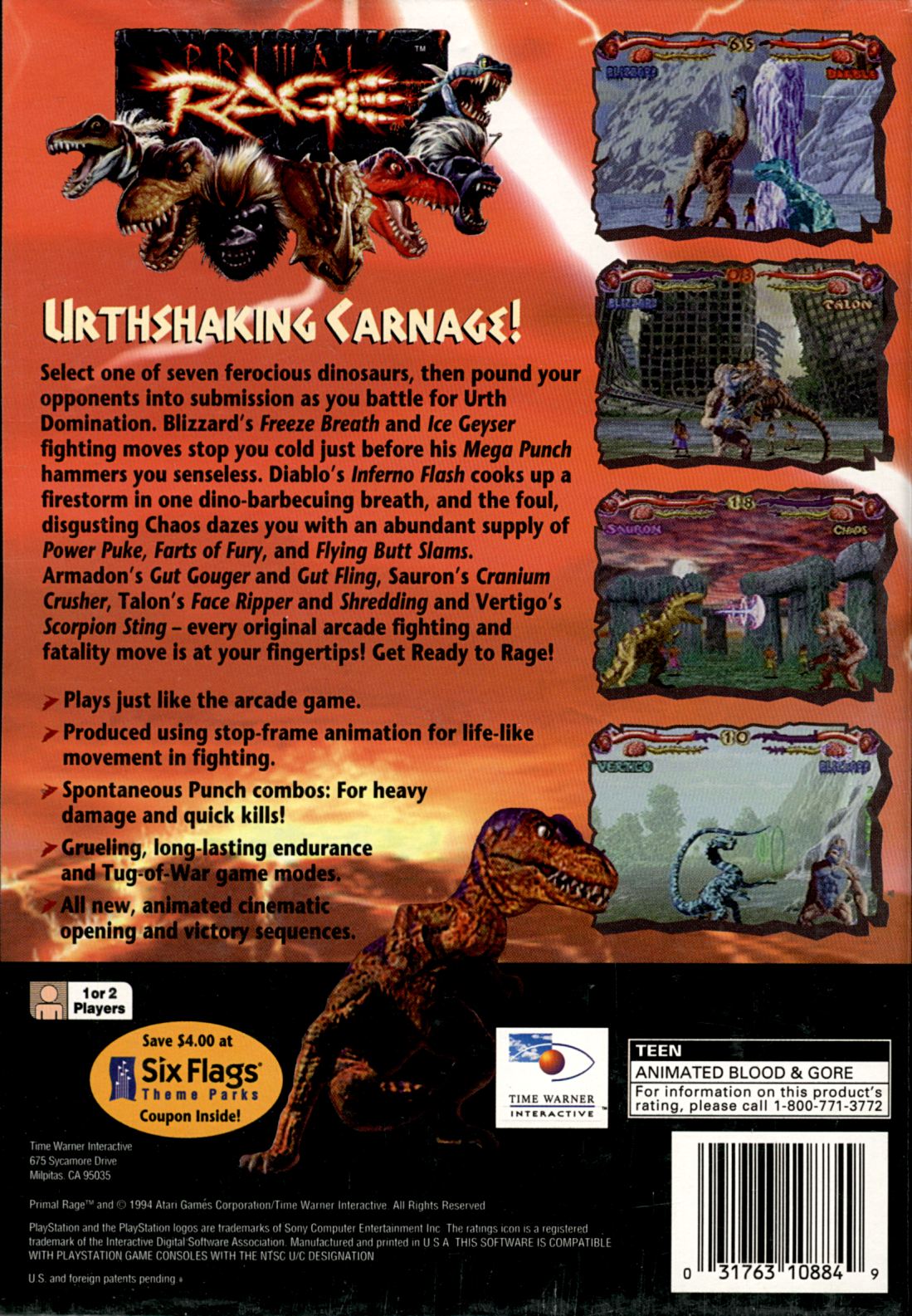 Primal Rage Playstation - Video Game - Used - CaveGamers - Image 2