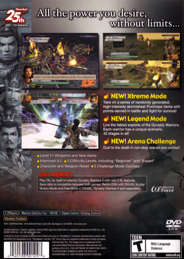 Dynasty Warriors 4 Xtreme Legends PS2 - Video Game - Used - CaveGamers - Image 2