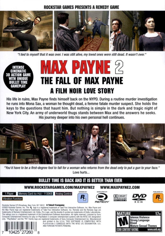 Max Payne 2 Fall of Max Payne PS2 - Video Game - Used - CaveGamers - Image 2