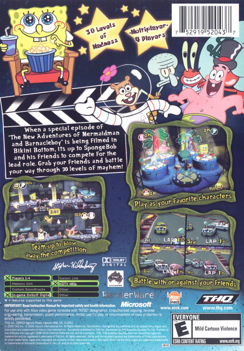 SpongeBob SquarePants Lights Camera Pants Xbox - Video Game - Used - CaveGamers - Image 2