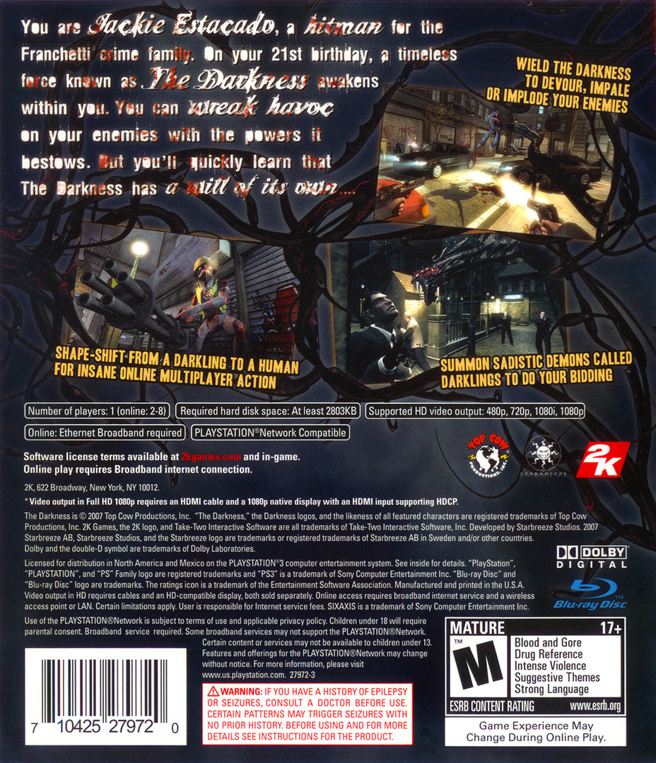 The Darkness PS3 - Video Game - Used - CaveGamers - Image 2