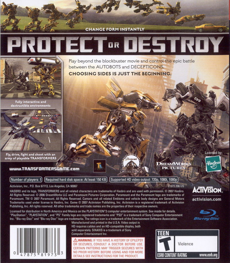 Transformers: The Game PS3 - Video Game - Used - CaveGamers - Image 2